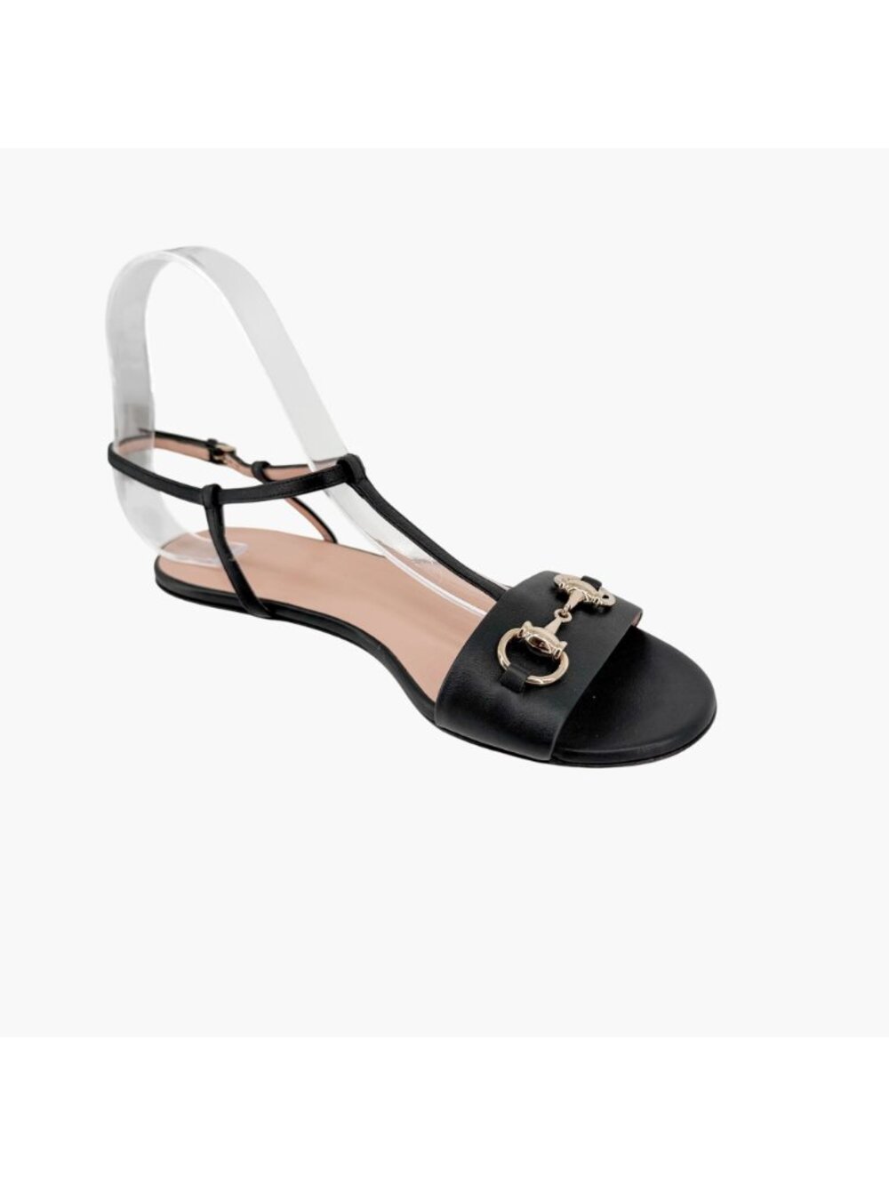 Gucci T-Strap Black Leather Horsebit Flat Sandals Shoes Size 37 US 7 Women's - Picture 10 of 13